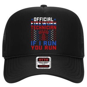 Firework Technician 4th Of July Funny USA Pyro Technician High Crown Mesh Back Trucker Hat