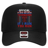 Firework Technician 4th Of July Funny USA Pyro Technician High Crown Mesh Back Trucker Hat