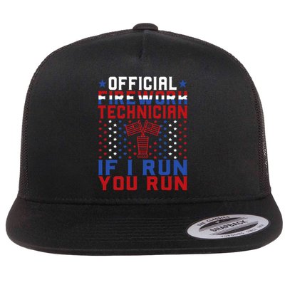 Firework Technician 4th Of July Funny USA Pyro Technician Flat Bill Trucker Hat