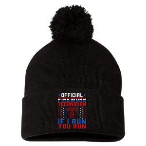 Firework Technician 4th Of July Funny USA Pyro Technician Pom Pom 12in Knit Beanie