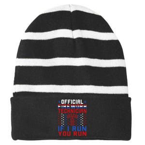 Firework Technician 4th Of July Funny USA Pyro Technician Striped Beanie with Solid Band