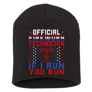 Firework Technician 4th Of July Funny USA Pyro Technician Short Acrylic Beanie