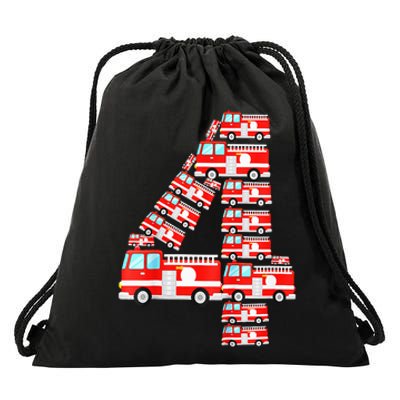 Fire Truck 4th Birthday Boy 4 Year Old Firefighter Drawstring Bag