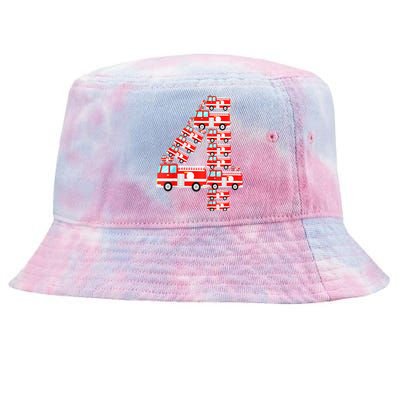 Fire Truck 4th Birthday Boy 4 Year Old Firefighter Tie-Dyed Bucket Hat