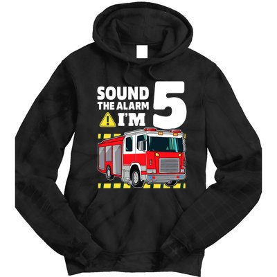 Fire Truck 5 Year Old Firefighter 5th Birthday Boy Five Tie Dye Hoodie