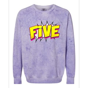 Five Text 5 Year Old Gift 5th Birthday Fifth Boy Colorblast Crewneck Sweatshirt