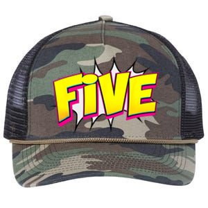 Five Text 5 Year Old Gift 5th Birthday Fifth Boy Retro Rope Trucker Hat Cap