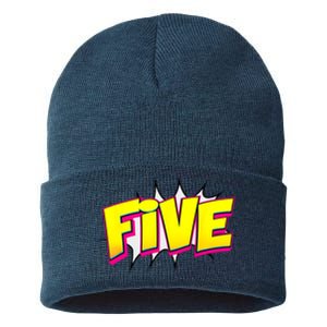 Five Text 5 Year Old Gift 5th Birthday Fifth Boy Sustainable Knit Beanie