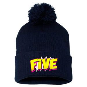 Five Text 5 Year Old Gift 5th Birthday Fifth Boy Pom Pom 12in Knit Beanie