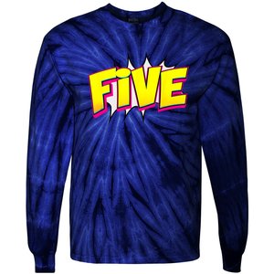 Five Text 5 Year Old Gift 5th Birthday Fifth Boy Tie-Dye Long Sleeve Shirt