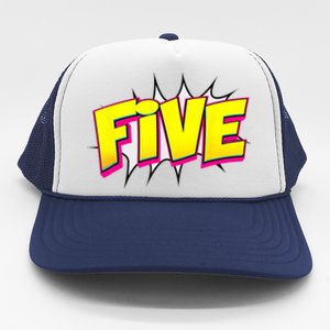 Five Text 5 Year Old Gift 5th Birthday Fifth Boy Trucker Hat