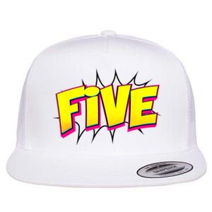 Five Text 5 Year Old Gift 5th Birthday Fifth Boy Flat Bill Trucker Hat