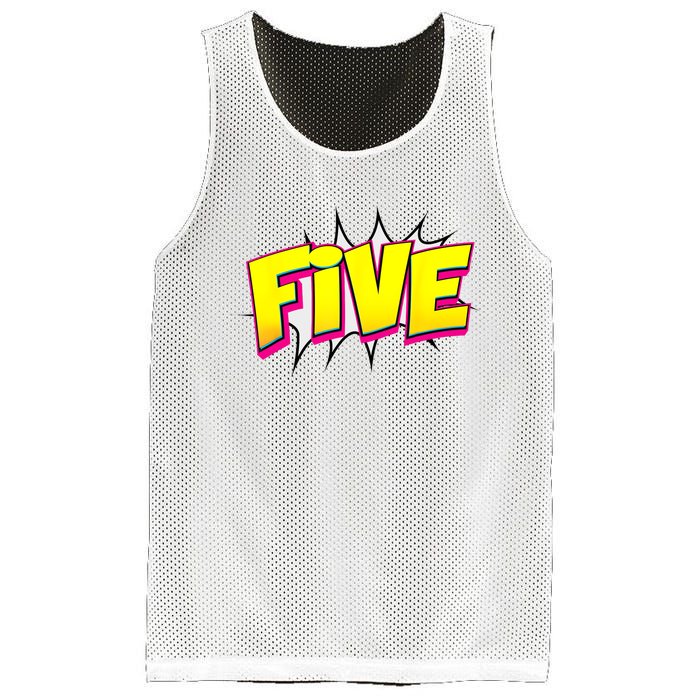 Five Text 5 Year Old Gift 5th Birthday Fifth Boy Mesh Reversible Basketball Jersey Tank