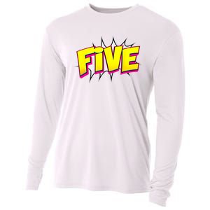 Five Text 5 Year Old Gift 5th Birthday Fifth Boy Cooling Performance Long Sleeve Crew