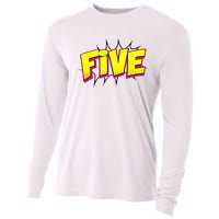 Five Text 5 Year Old Gift 5th Birthday Fifth Boy Cooling Performance Long Sleeve Crew