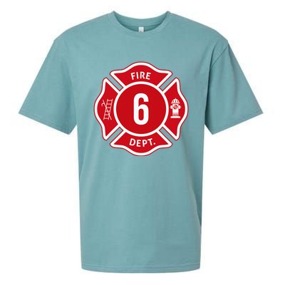 Fire Truck 6th Birthday Firefighter 6 Year Old Sueded Cloud Jersey T-Shirt