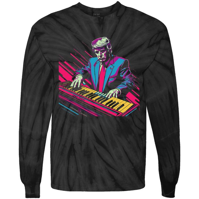 Funny Trump 80S Synth Keyboard Tie-Dye Long Sleeve Shirt