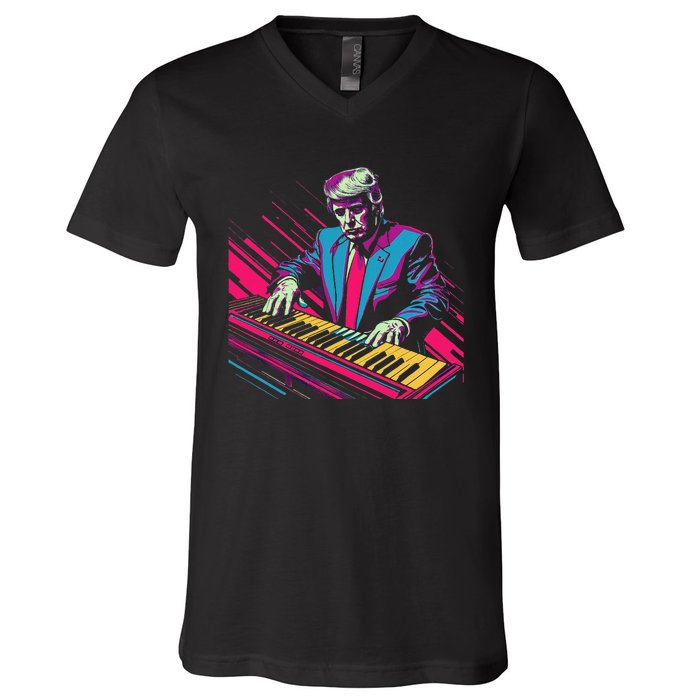 Funny Trump 80S Synth Keyboard V-Neck T-Shirt