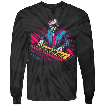 Funny Trump 80S Synth Keyboard Tie-Dye Long Sleeve Shirt