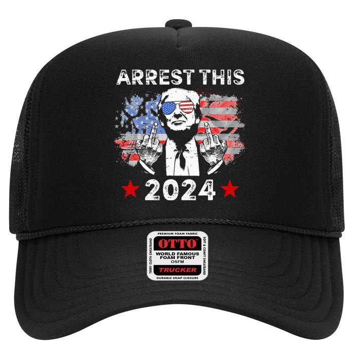 Funny Trump Arrest This Donald Trump Middle Finger President High Crown Mesh Back Trucker Hat