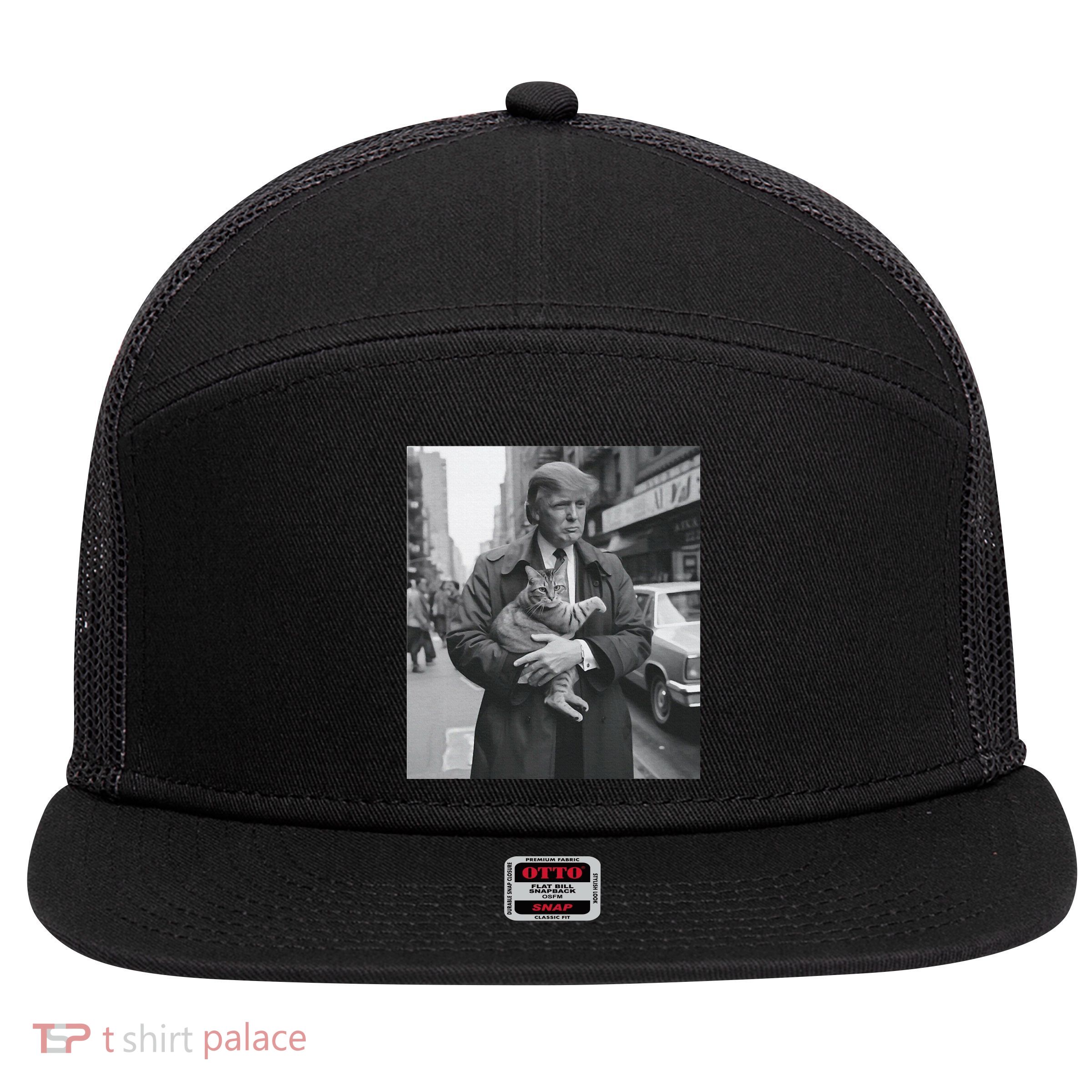 Funny Trump And Cat Funny Political  7 Panel Mesh Trucker Snapback Hat
