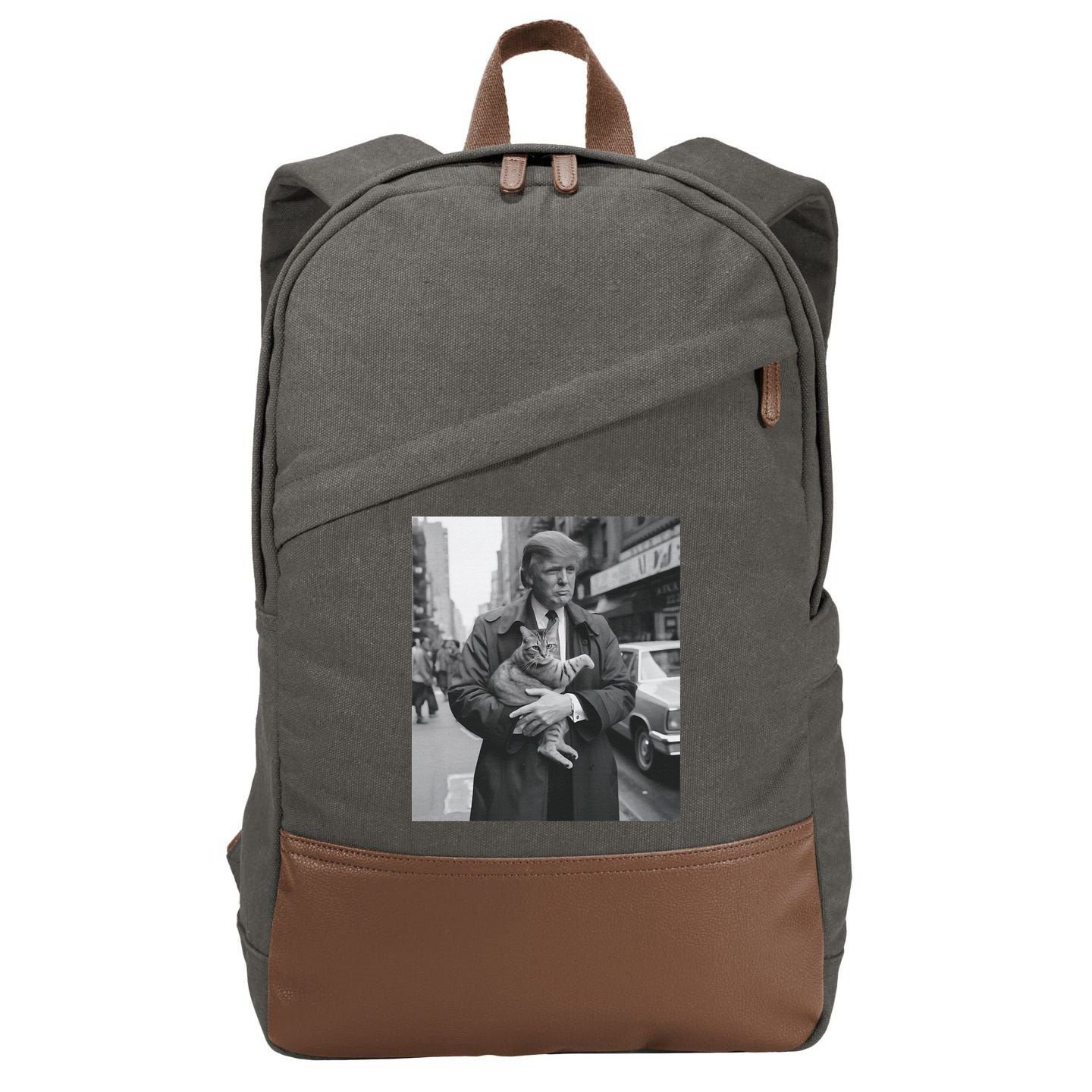 Funny Trump And Cat Funny Political  Cotton Canvas Backpack