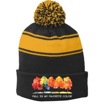 Fall Tree Autumn Tree Line Thanksgiving Stripe Pom Pom Beanie