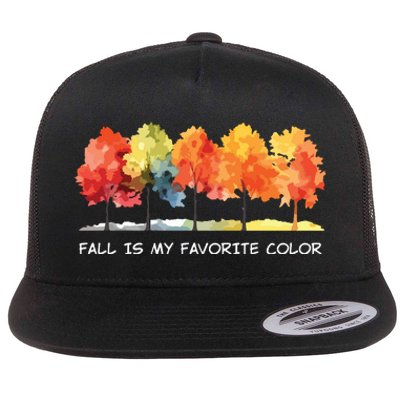 Fall Tree Autumn Tree Line Thanksgiving Flat Bill Trucker Hat