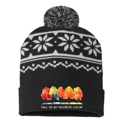 Fall Tree Autumn Tree Line Thanksgiving USA-Made Snowflake Beanie