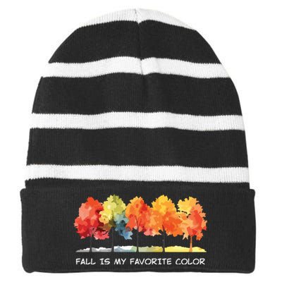 Fall Tree Autumn Tree Line Thanksgiving Striped Beanie with Solid Band