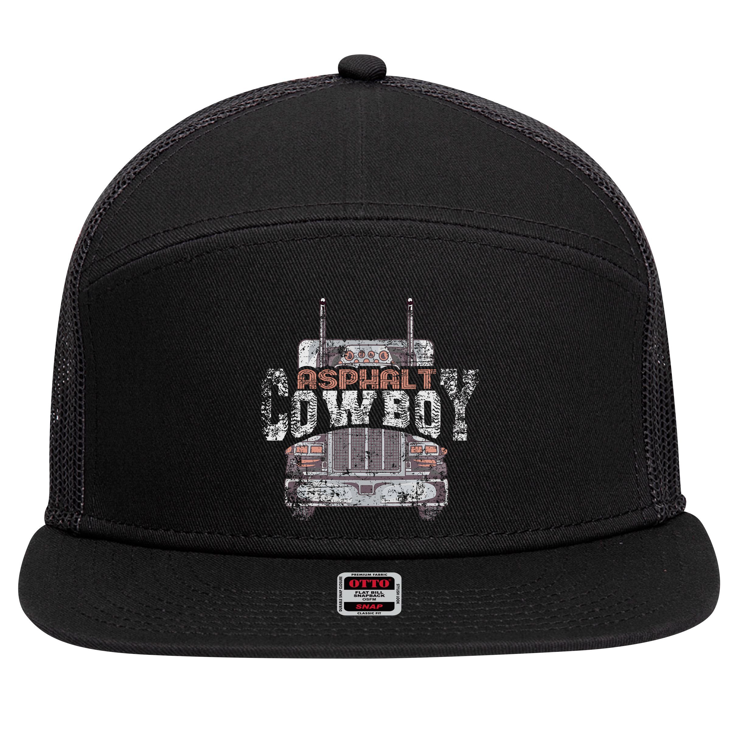 Funny Trucker Asphalt Cowboy Cool Truck Driver 7 Panel Mesh Trucker Snapback Hat