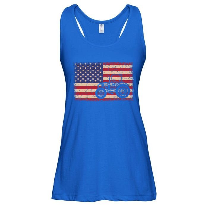 Farm Tractors American Flag Patriotic Vintage Farming Farmer Gift Ladies Essential Flowy Tank