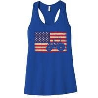 Farm Tractors American Flag Patriotic Vintage Farming Farmer Gift Women's Racerback Tank