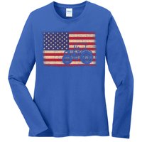 Farm Tractors American Flag Patriotic Vintage Farming Farmer Gift Ladies Long Sleeve Shirt