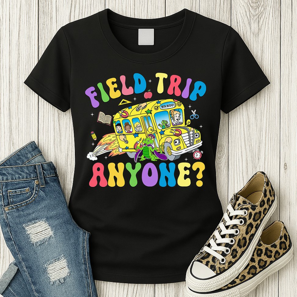 Field Trip Anyone Field Day Let The Games Begin School Bus Womens T-Shirt