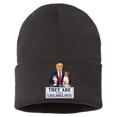 Funny They Are Eating The Dogs The Cats The Pets Trump Sustainable Knit Beanie