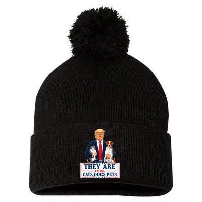 Funny They Are Eating The Dogs The Cats The Pets Trump Pom Pom 12in Knit Beanie