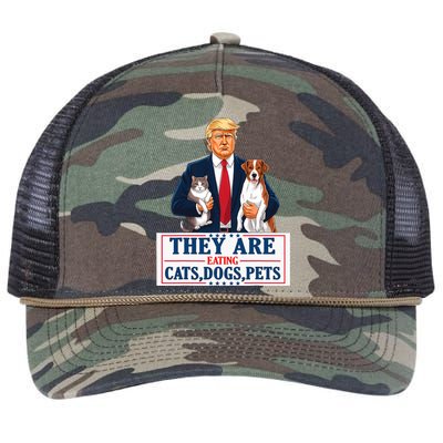 Funny They Are Eating The Dogs The Cats The Pets Trump Retro Rope Trucker Hat Cap