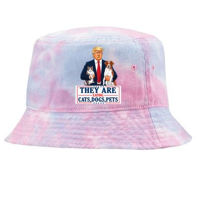 Funny They Are Eating The Dogs The Cats The Pets Trump Tie-Dyed Bucket Hat