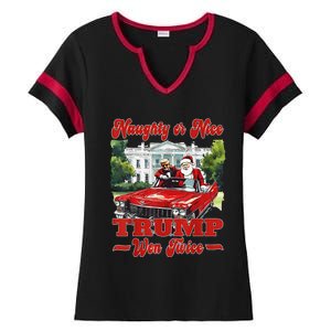 Funny Trump And Santa Naughty Or Nice Trump Won Twice Ladies Halftime Notch Neck Tee