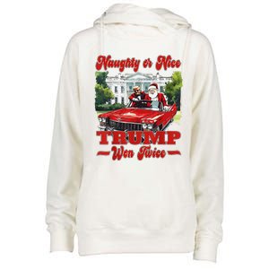 Funny Trump And Santa Naughty Or Nice Trump Won Twice Womens Funnel Neck Pullover Hood