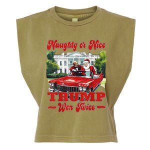 Funny Trump And Santa Naughty Or Nice Trump Won Twice Garment-Dyed Women's Muscle Tee