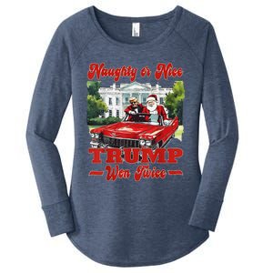 Funny Trump And Santa Naughty Or Nice Trump Won Twice Women's Perfect Tri Tunic Long Sleeve Shirt