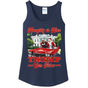 Funny Trump And Santa Naughty Or Nice Trump Won Twice Ladies Essential Tank