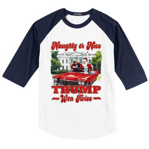 Funny Trump And Santa Naughty Or Nice Trump Won Twice Baseball Sleeve Shirt