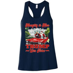 Funny Trump And Santa Naughty Or Nice Trump Won Twice Women's Racerback Tank