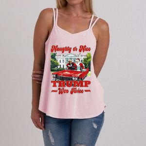 Funny Trump And Santa Naughty Or Nice Trump Won Twice Women's Strappy Tank