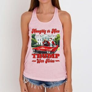 Funny Trump And Santa Naughty Or Nice Trump Won Twice Women's Knotted Racerback Tank