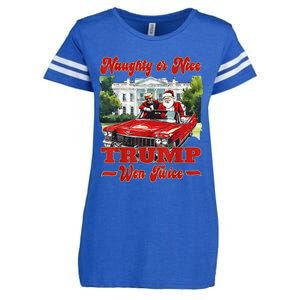 Funny Trump And Santa Naughty Or Nice Trump Won Twice Enza Ladies Jersey Football T-Shirt