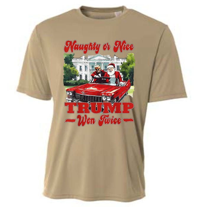 Funny Trump And Santa Naughty Or Nice Trump Won Twice Cooling Performance Crew T-Shirt